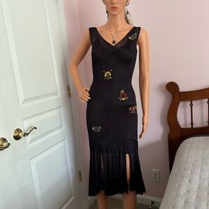 Dior Black Midi Dress with Colorful Embellishments